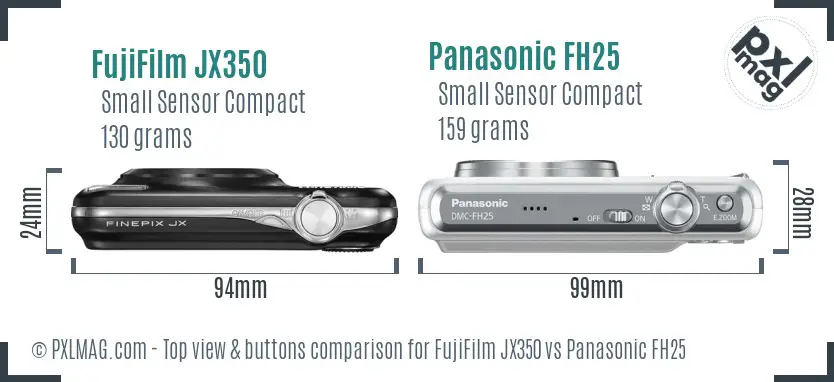 FujiFilm JX350 vs Panasonic FH25 top view buttons comparison FujiFilm JX350 vs Panasonic FH25 top view buttons comparison
