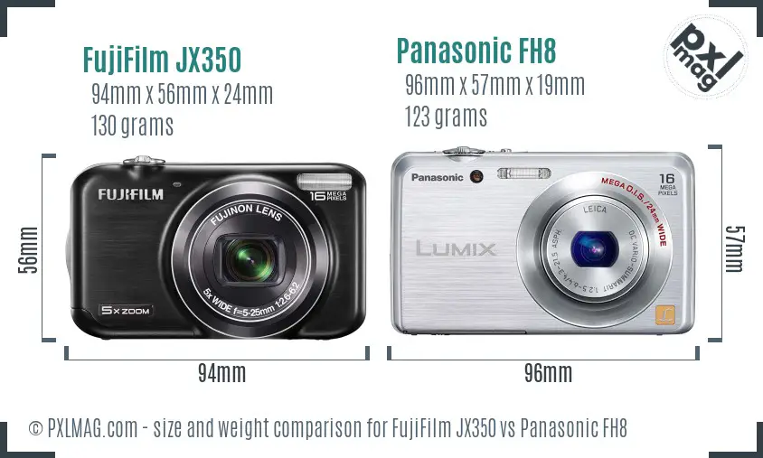 FujiFilm JX350 vs Panasonic FH8 size comparison