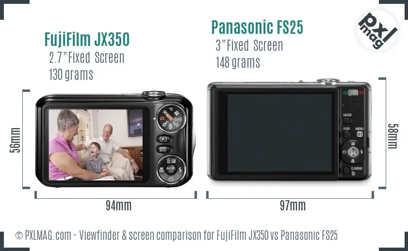 FujiFilm JX350 vs Panasonic FS25 Screen and Viewfinder comparison