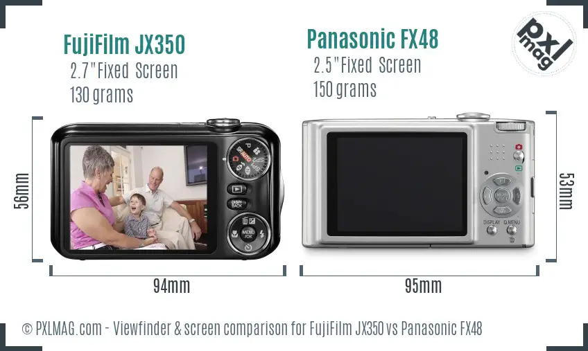 FujiFilm JX350 vs Panasonic FX48 Screen and Viewfinder comparison