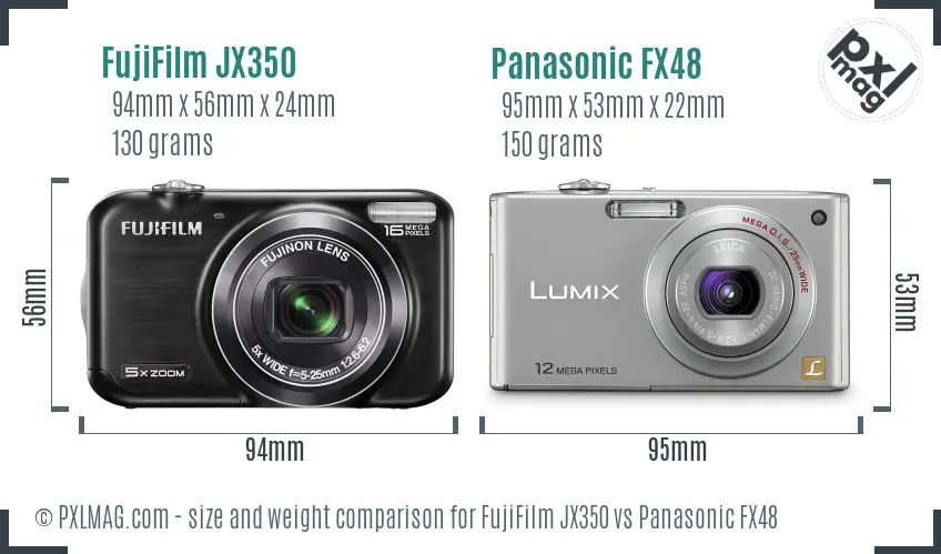FujiFilm JX350 vs Panasonic FX48 size comparison