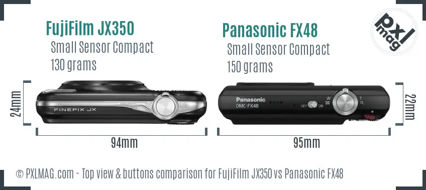 FujiFilm JX350 vs Panasonic FX48 top view buttons comparison