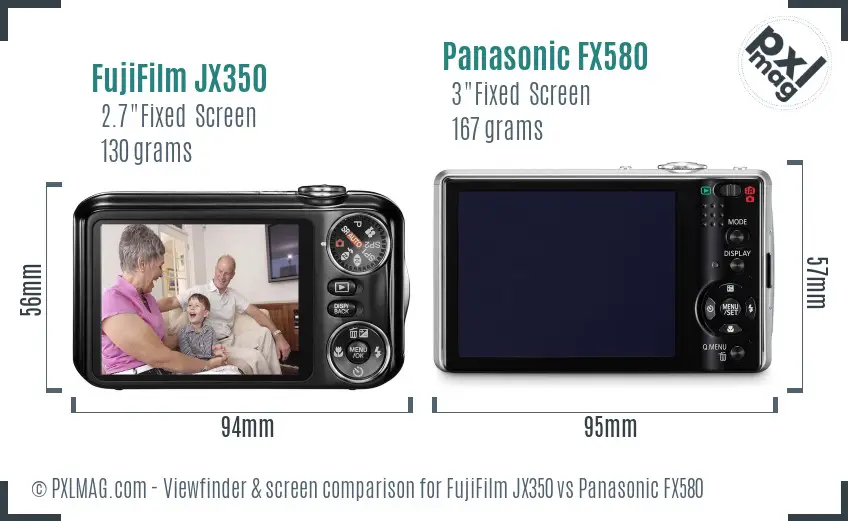 FujiFilm JX350 vs Panasonic FX580 Screen and Viewfinder comparison