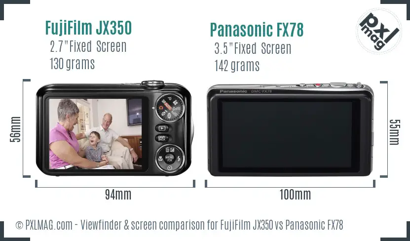 FujiFilm JX350 vs Panasonic FX78 Screen and Viewfinder comparison