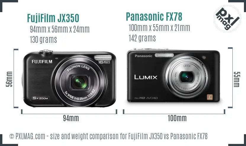 FujiFilm JX350 vs Panasonic FX78 size comparison