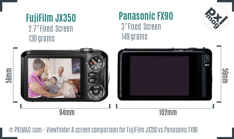 FujiFilm JX350 vs Panasonic FX90 Screen and Viewfinder comparison