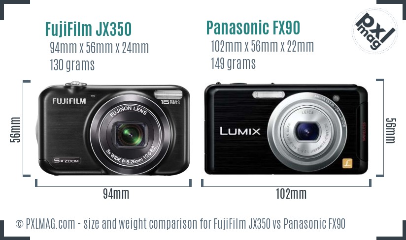 FujiFilm JX350 vs Panasonic FX90 size comparison