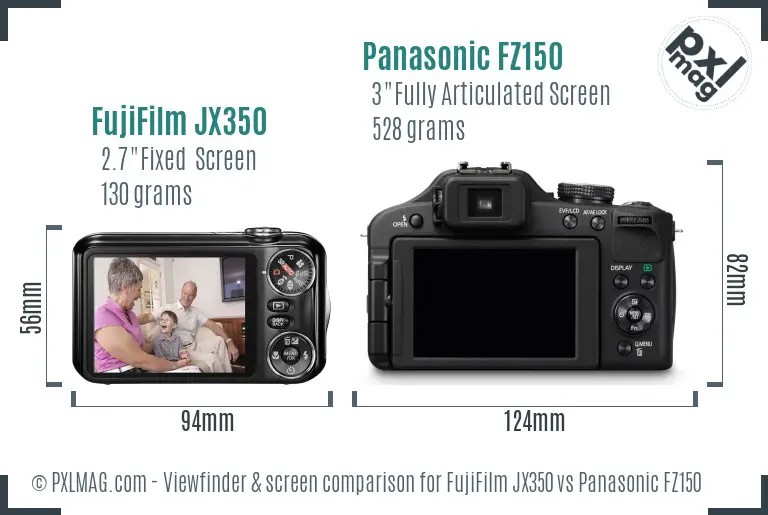 FujiFilm JX350 vs Panasonic FZ150 Screen and Viewfinder comparison