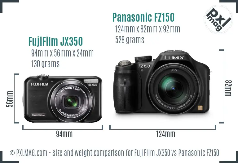 FujiFilm JX350 vs Panasonic FZ150 size comparison