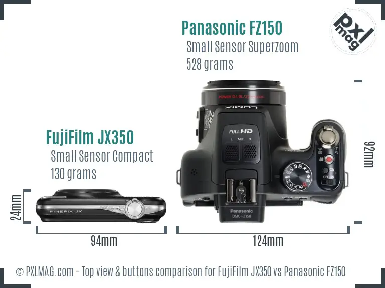FujiFilm JX350 vs Panasonic FZ150 top view buttons comparison