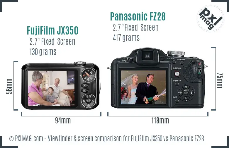 FujiFilm JX350 vs Panasonic FZ28 Screen and Viewfinder comparison FujiFilm JX350 vs Panasonic FZ28 Screen and Viewfinder comparison
