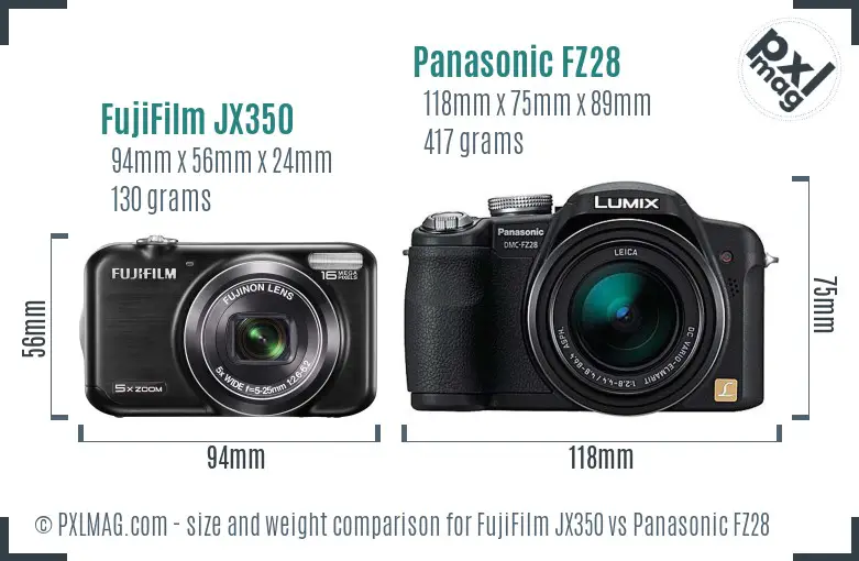 FujiFilm JX350 vs Panasonic FZ28 size comparison FujiFilm JX350 vs Panasonic FZ28 size comparison