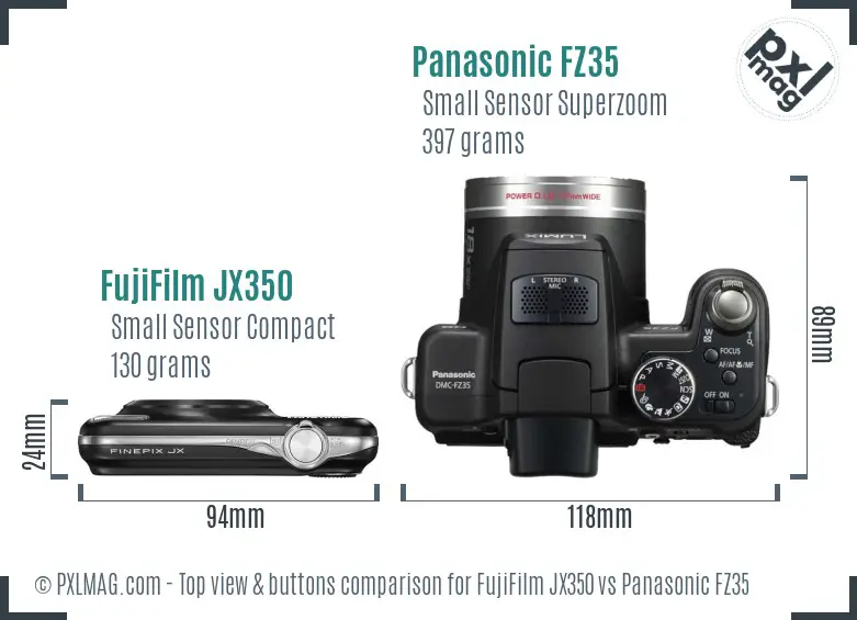 FujiFilm JX350 vs Panasonic FZ35 top view buttons comparison
