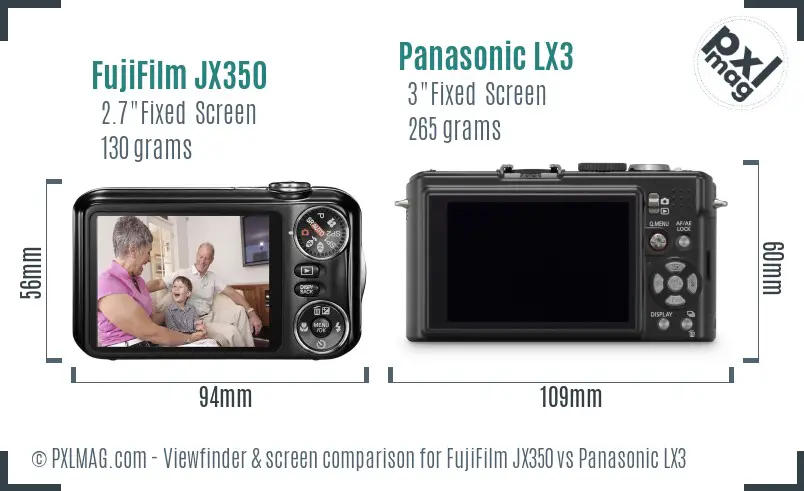 FujiFilm JX350 vs Panasonic LX3 Screen and Viewfinder comparison