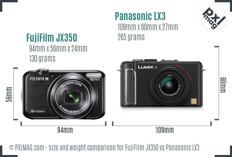 FujiFilm JX350 vs Panasonic LX3 size comparison