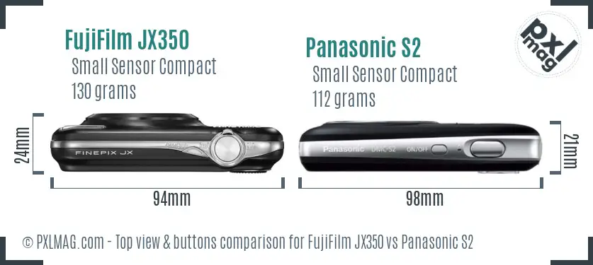 FujiFilm JX350 vs Panasonic S2 top view buttons comparison