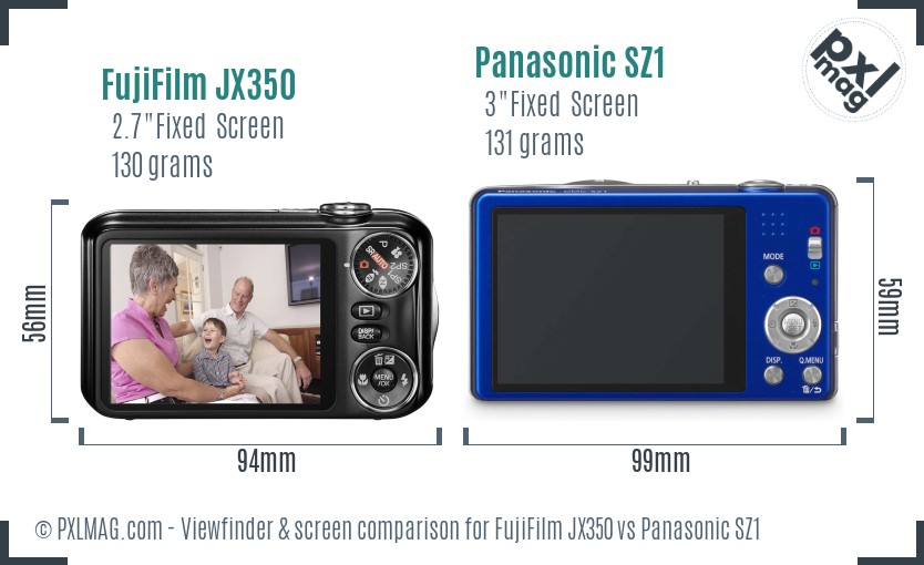 FujiFilm JX350 vs Panasonic SZ1 Screen and Viewfinder comparison