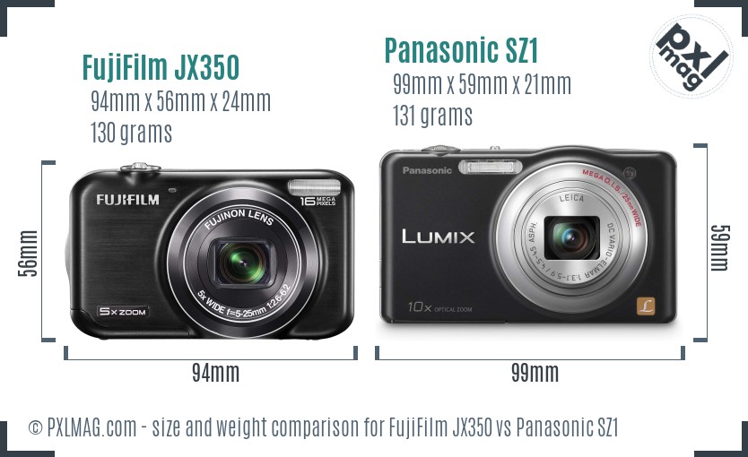 FujiFilm JX350 vs Panasonic SZ1 size comparison