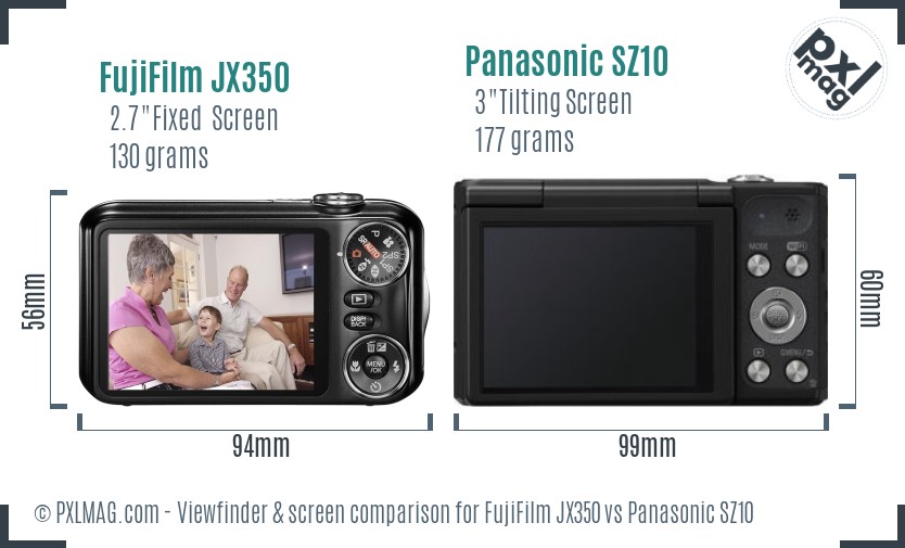 FujiFilm JX350 vs Panasonic SZ10 Screen and Viewfinder comparison