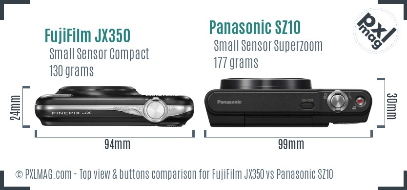 FujiFilm JX350 vs Panasonic SZ10 top view buttons comparison