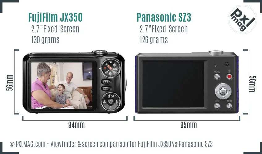 FujiFilm JX350 vs Panasonic SZ3 Screen and Viewfinder comparison