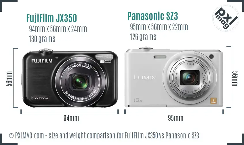 FujiFilm JX350 vs Panasonic SZ3 size comparison