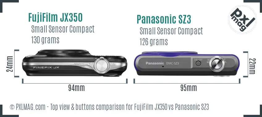 FujiFilm JX350 vs Panasonic SZ3 top view buttons comparison