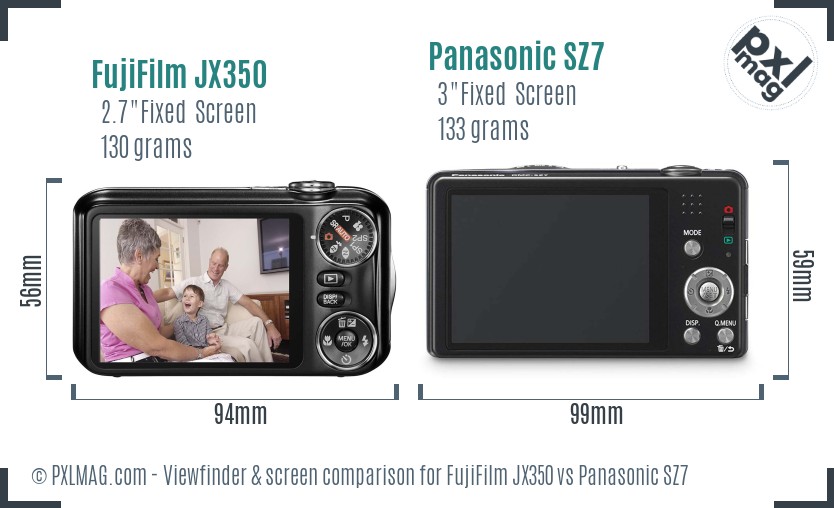 FujiFilm JX350 vs Panasonic SZ7 Screen and Viewfinder comparison