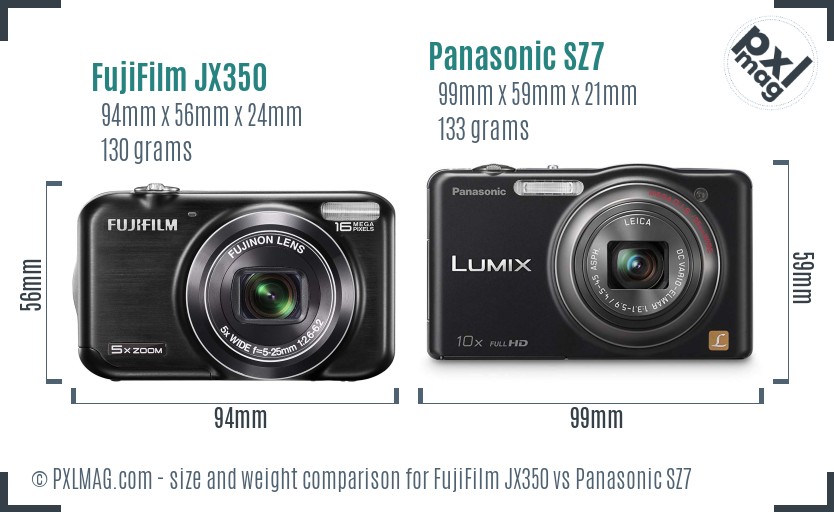 FujiFilm JX350 vs Panasonic SZ7 size comparison