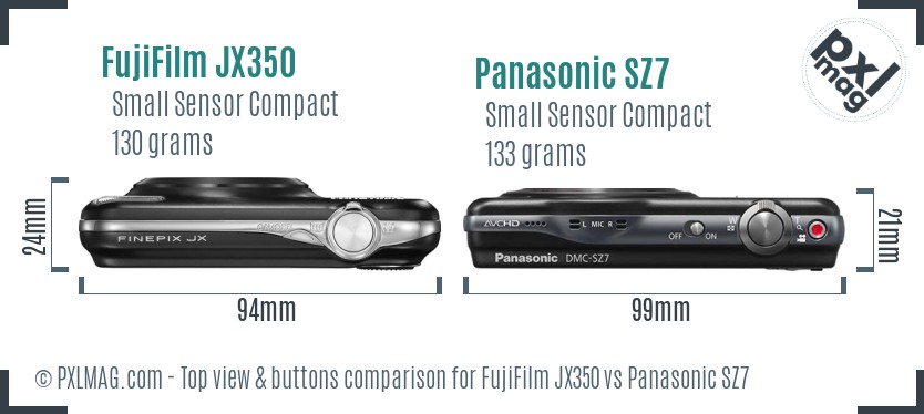 FujiFilm JX350 vs Panasonic SZ7 top view buttons comparison