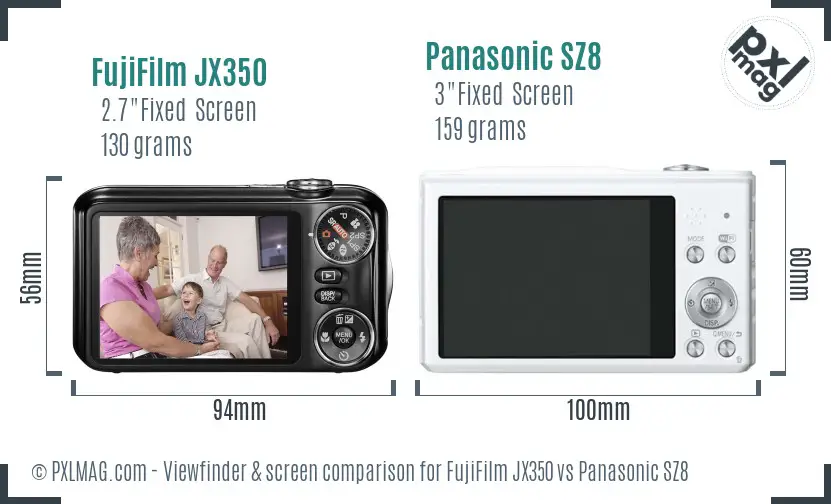 FujiFilm JX350 vs Panasonic SZ8 Screen and Viewfinder comparison