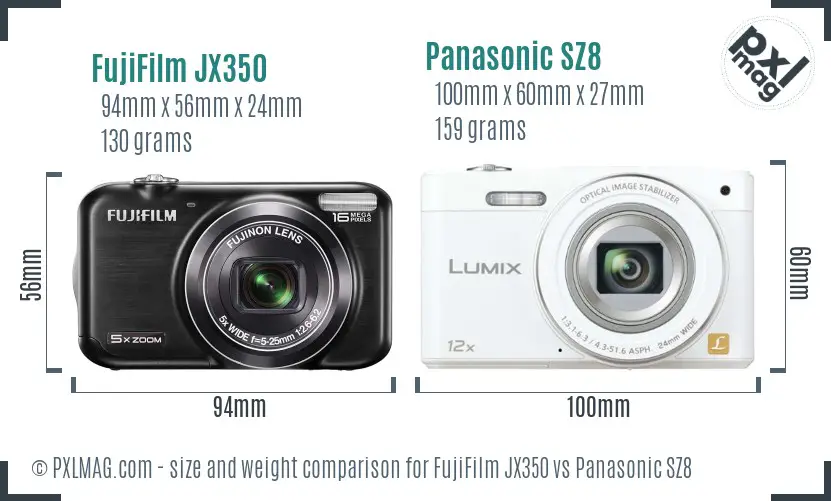FujiFilm JX350 vs Panasonic SZ8 size comparison