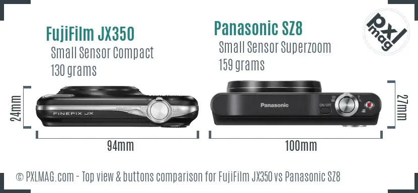 FujiFilm JX350 vs Panasonic SZ8 top view buttons comparison