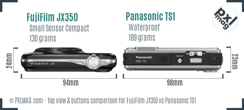 FujiFilm JX350 vs Panasonic TS1 top view buttons comparison
