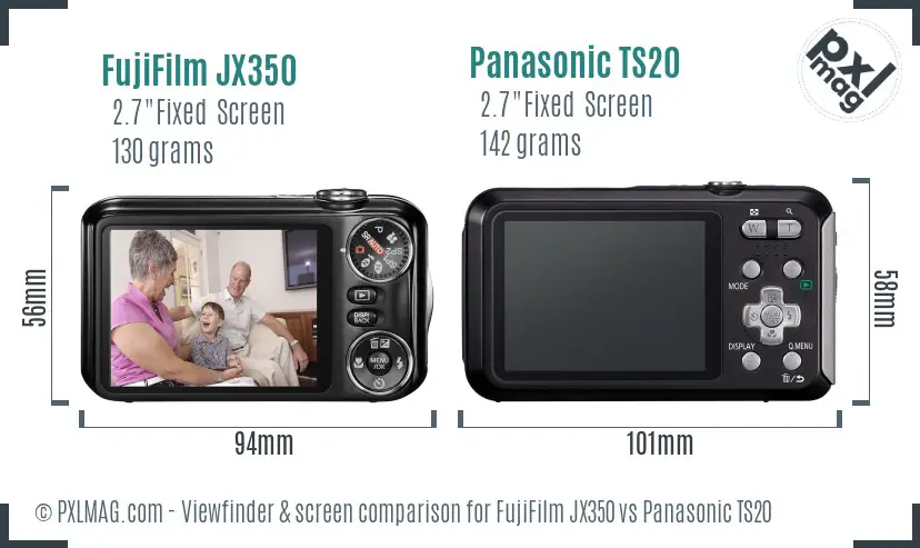 FujiFilm JX350 vs Panasonic TS20 Screen and Viewfinder comparison