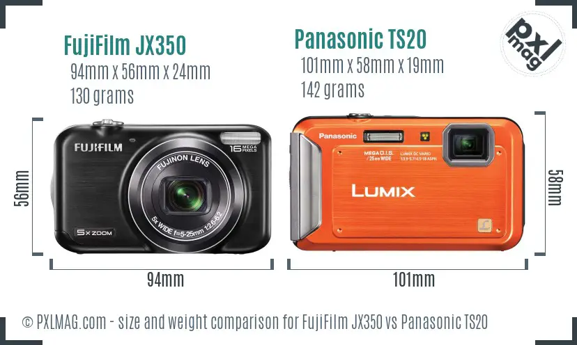 FujiFilm JX350 vs Panasonic TS20 size comparison