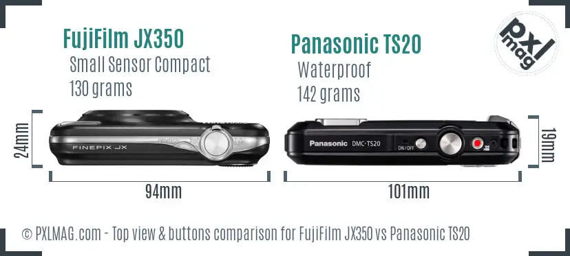 FujiFilm JX350 vs Panasonic TS20 top view buttons comparison