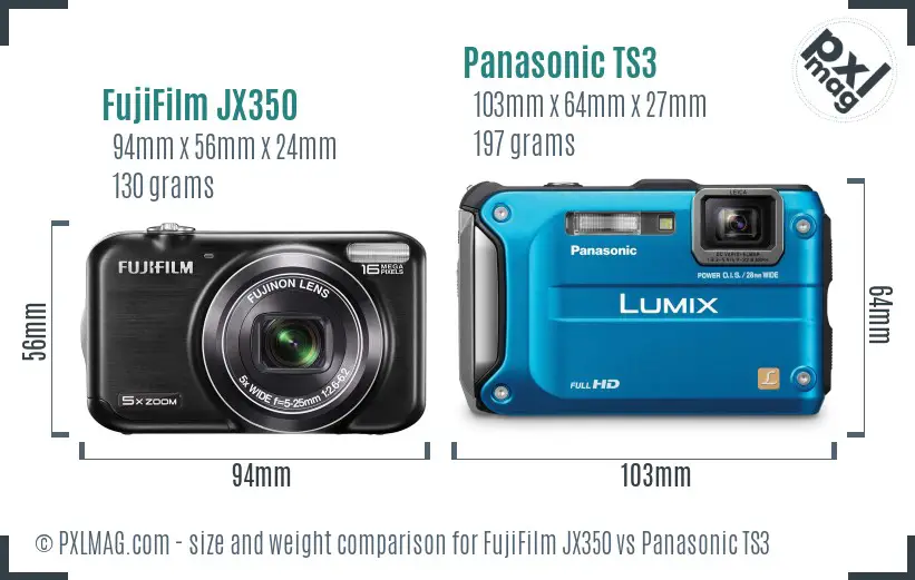 FujiFilm JX350 vs Panasonic TS3 size comparison