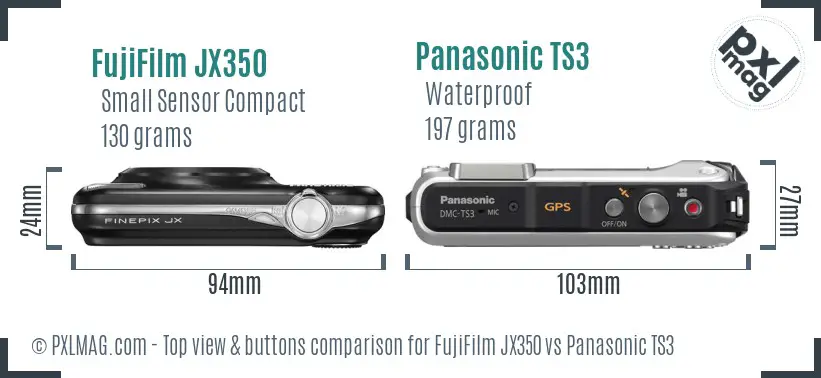 FujiFilm JX350 vs Panasonic TS3 top view buttons comparison