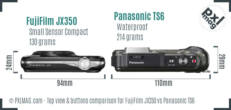 FujiFilm JX350 vs Panasonic TS6 top view buttons comparison