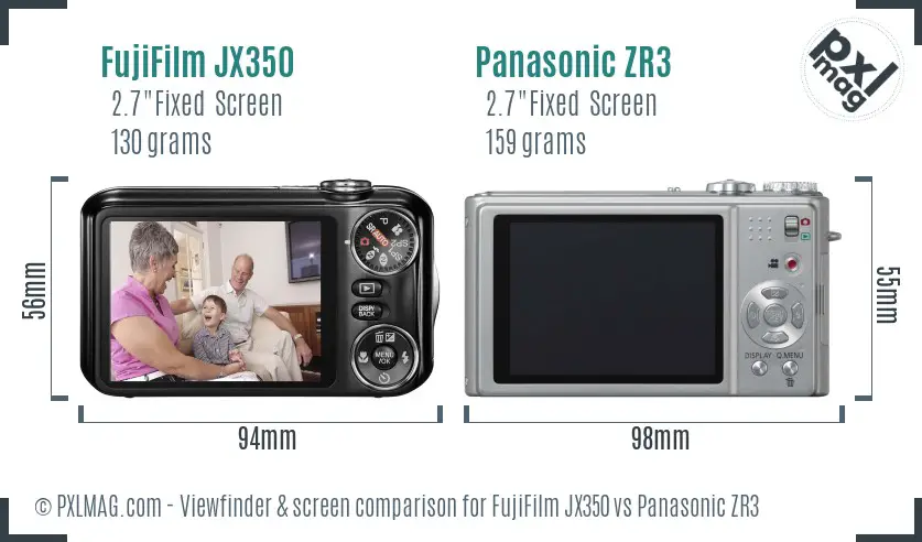 FujiFilm JX350 vs Panasonic ZR3 Screen and Viewfinder comparison