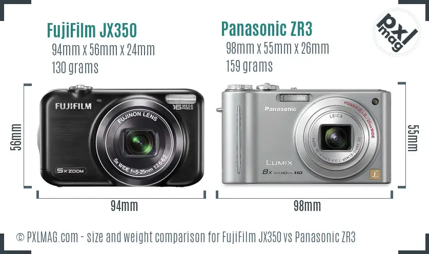 FujiFilm JX350 vs Panasonic ZR3 size comparison