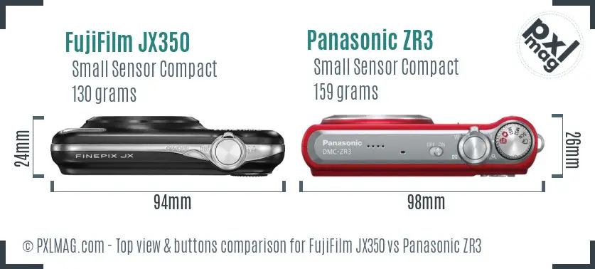 FujiFilm JX350 vs Panasonic ZR3 top view buttons comparison