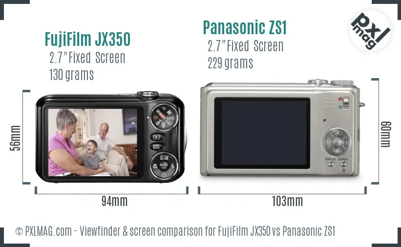 FujiFilm JX350 vs Panasonic ZS1 Screen and Viewfinder comparison
