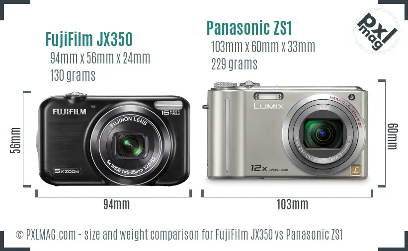 FujiFilm JX350 vs Panasonic ZS1 size comparison