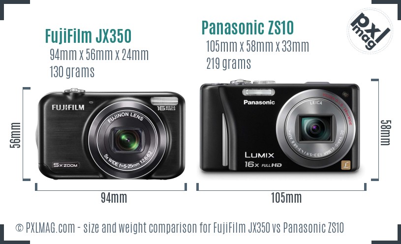FujiFilm JX350 vs Panasonic ZS10 size comparison FujiFilm JX350 vs Panasonic ZS10 size comparison