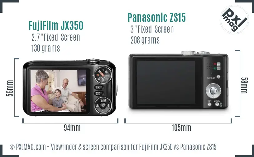 FujiFilm JX350 vs Panasonic ZS15 Screen and Viewfinder comparison