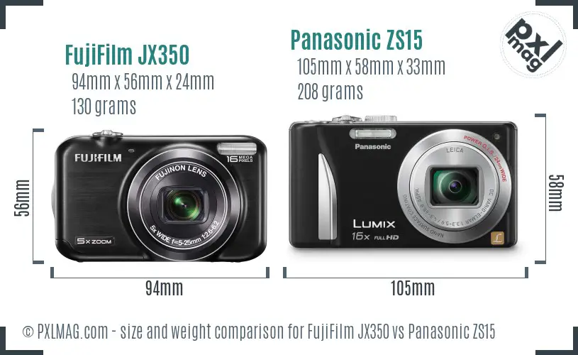 FujiFilm JX350 vs Panasonic ZS15 size comparison