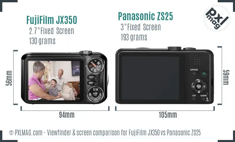 FujiFilm JX350 vs Panasonic ZS25 Screen and Viewfinder comparison