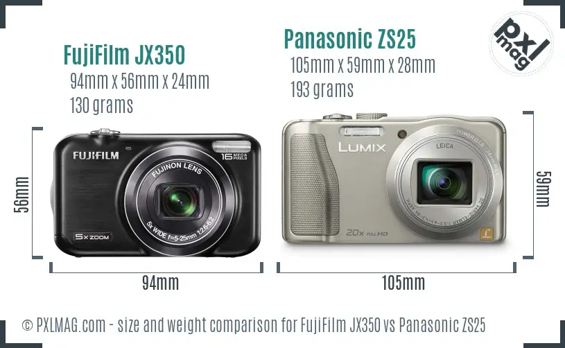 FujiFilm JX350 vs Panasonic ZS25 size comparison